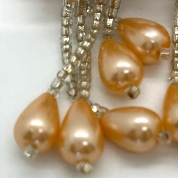 Vintage Hair Barrette Faux Pearl Apricot Peach Pastel Orange Bridal Formal Prom - Picture 7 of 13